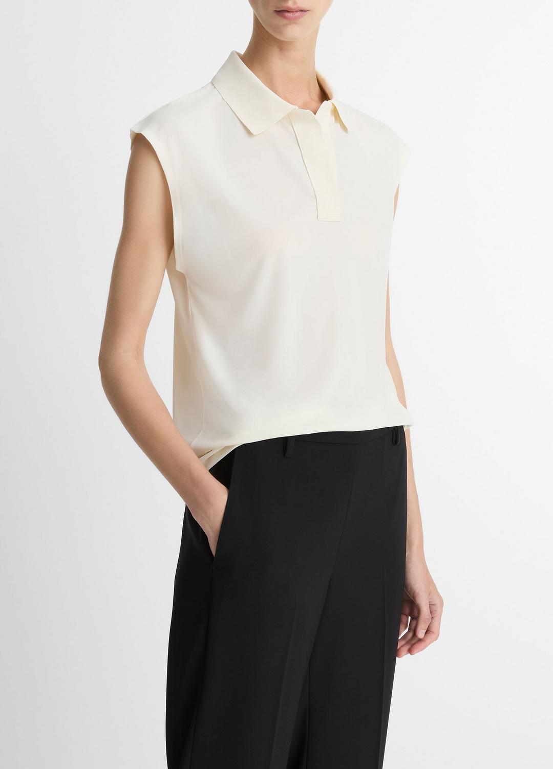 Matte Jersey Cap-Sleeve Polo Top in Shirts & Tees - IVORY | VINCE Sale