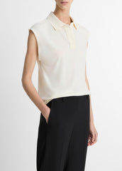 Matte Jersey Cap-Sleeve Polo Top in Shirts & Tees - IVORY | VINCE Sale
