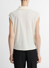 Matte Jersey Cap-Sleeve Polo Top in Shirts & Tees - IVORY | VINCE Sale