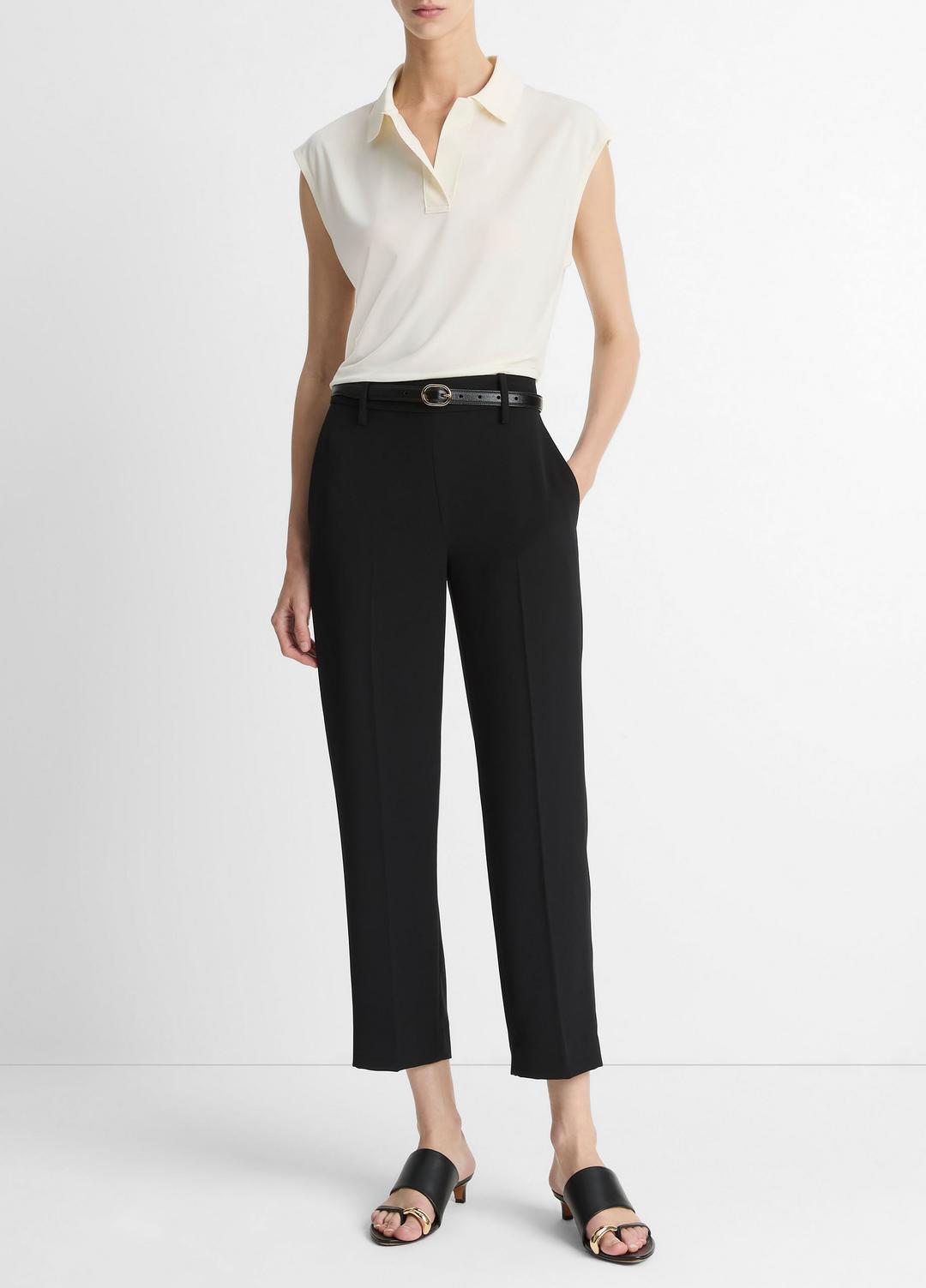Matte Jersey Cap-Sleeve Polo Top in Shirts & Tees - IVORY | VINCE Sale