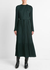 Pleated Satin Long-Sleeve Dress in Dresses & Skirts - MARINE PINE | VINCE Sale