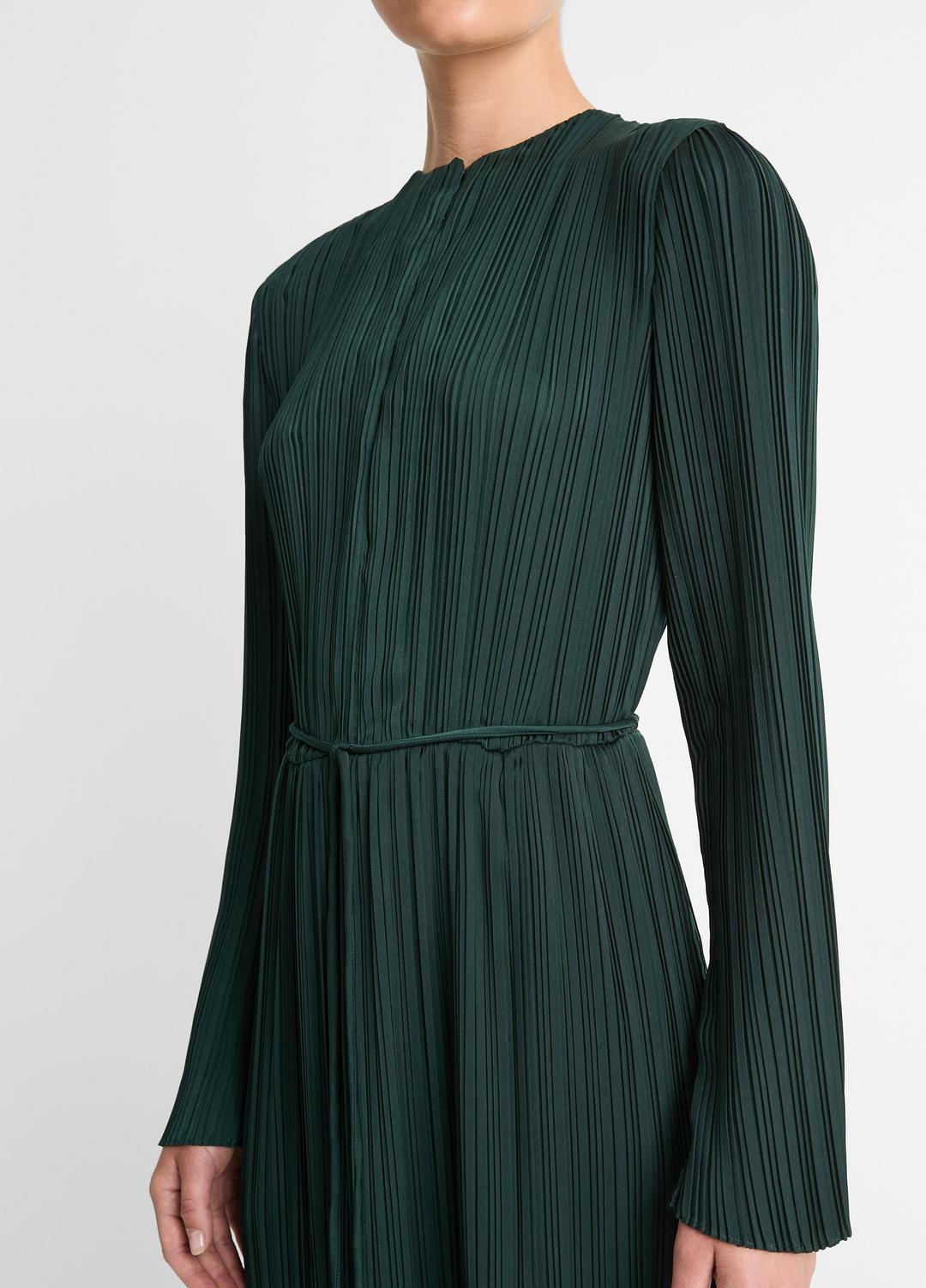 Pleated Satin Long-Sleeve Dress in Dresses & Skirts - MARINE PINE | VINCE Sale