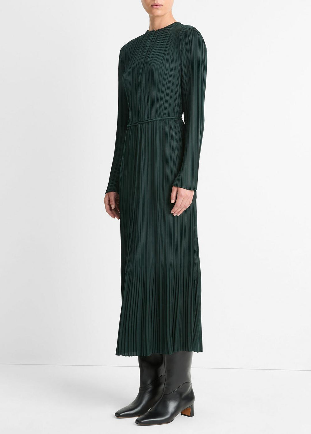 Pleated Satin Long-Sleeve Dress in Dresses & Skirts - MARINE PINE | VINCE Sale