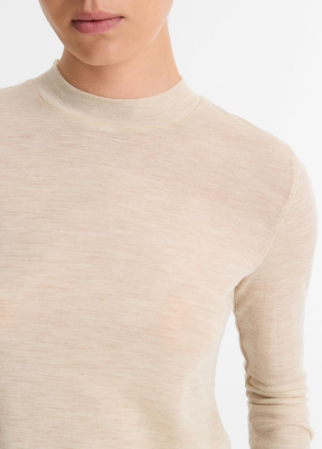 Wool Three-Quarter-Sleeve Mock-Neck Top in Shirts & Tees - LIGHT HEATHER ECRU | VINCE Sale