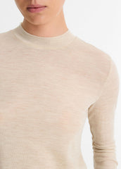 Wool Three-Quarter-Sleeve Mock-Neck Top in Shirts & Tees - LIGHT HEATHER ECRU | VINCE Sale