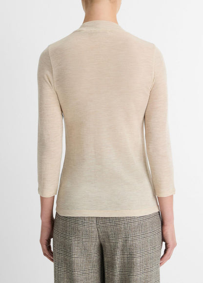 Wool Three-Quarter-Sleeve Mock-Neck Top in Shirts & Tees - LIGHT HEATHER ECRU | VINCE Sale