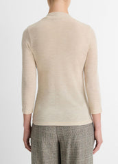 Wool Three-Quarter-Sleeve Mock-Neck Top in Shirts & Tees - LIGHT HEATHER ECRU | VINCE Sale