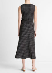 Trellis Plaid Draped Sleeveless Wrap Dress in Dresses & Skirts - BLACK/CREAM | VINCE Sale