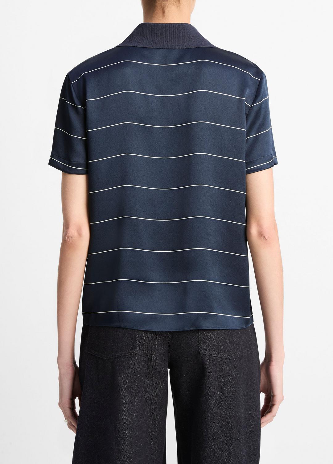 Knit-Collar Striped Silk Polo Shirt in Shirts & Tees - COASTAL BLUE/CREAM | VINCE Sale