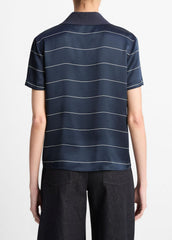 Knit-Collar Striped Silk Polo Shirt in Shirts & Tees - COASTAL BLUE/CREAM | VINCE Sale