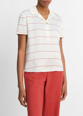 Knit-Collar Striped Silk Polo Shirt in Shirts & Tees - CREAM/BRICK ROSE | VINCE Sale