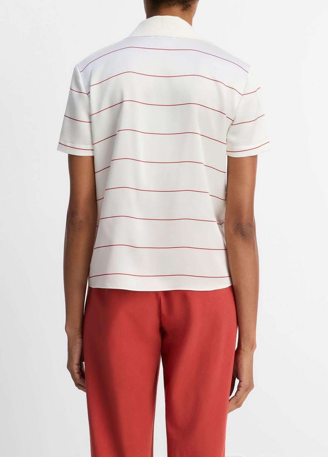 Knit-Collar Striped Silk Polo Shirt in Shirts & Tees - CREAM/BRICK ROSE | VINCE Sale