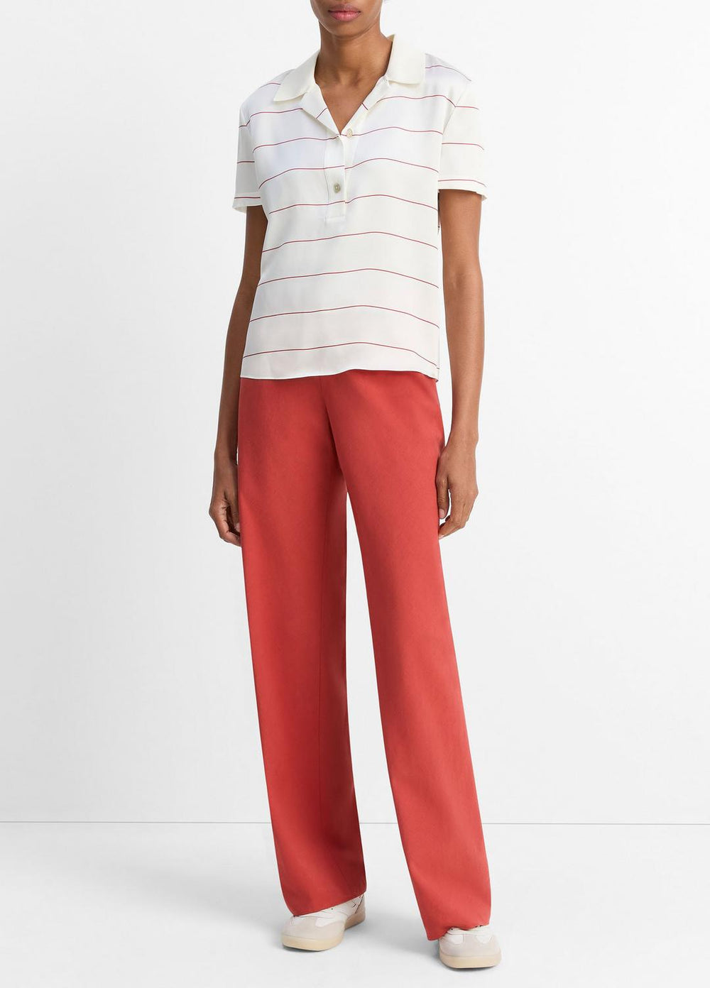 Knit-Collar Striped Silk Polo Shirt in Shirts & Tees - CREAM/BRICK ROSE | VINCE Sale