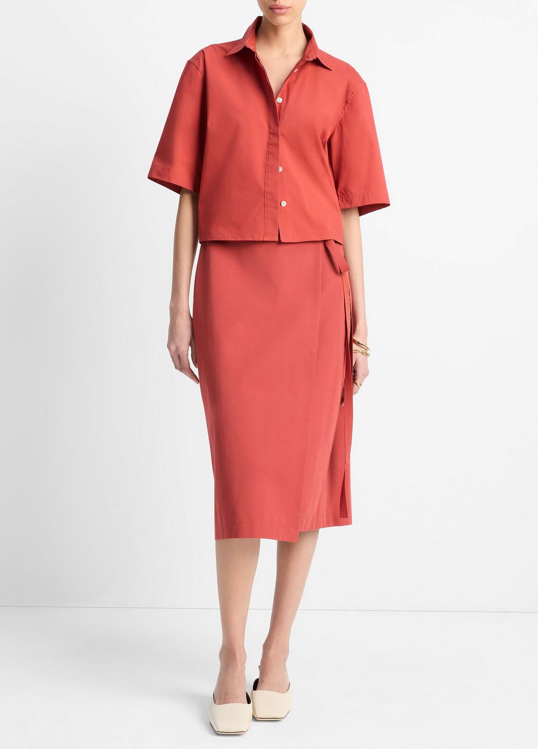 Cotton-Blend Straight Wrap Skirt in Dresses & Skirts - BRICK ROSE | VINCE Sale