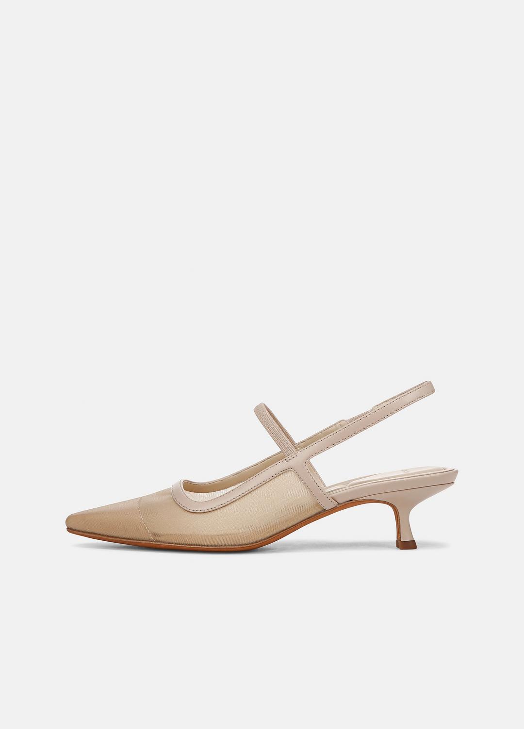 Venice Leather and Mesh Slingback Kitten Heel in Shoes - BIRCH SAND | VINCE Sale