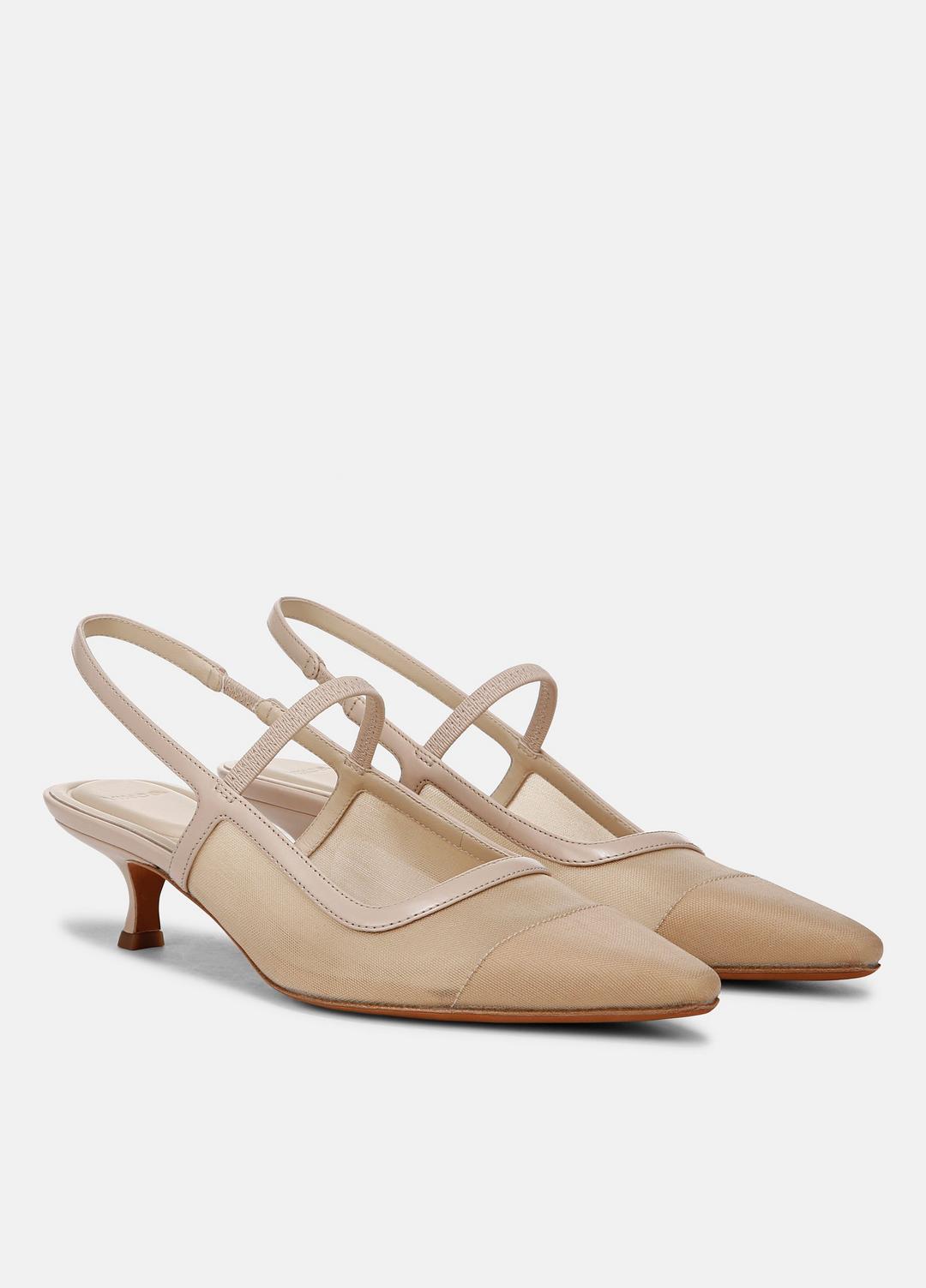 Venice Leather and Mesh Slingback Kitten Heel in Shoes - BIRCH SAND | VINCE Sale