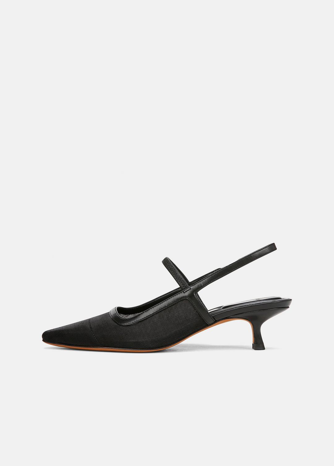 Venice Leather and Mesh Slingback Kitten Heel in Shoes - BLACK | VINCE Sale
