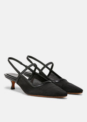 Venice Leather and Mesh Slingback Kitten Heel in Shoes - BLACK | VINCE Sale