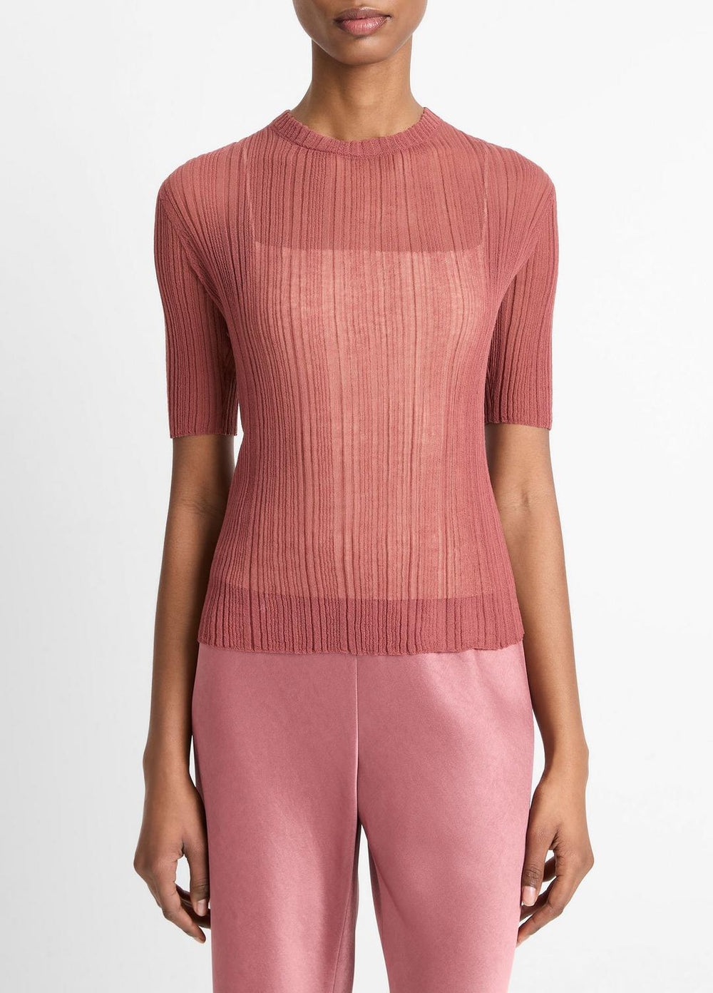 Italian Cotton-Blend Double-Layer Top in Sweaters - ROSE JAM/SABBIA | VINCE Sale