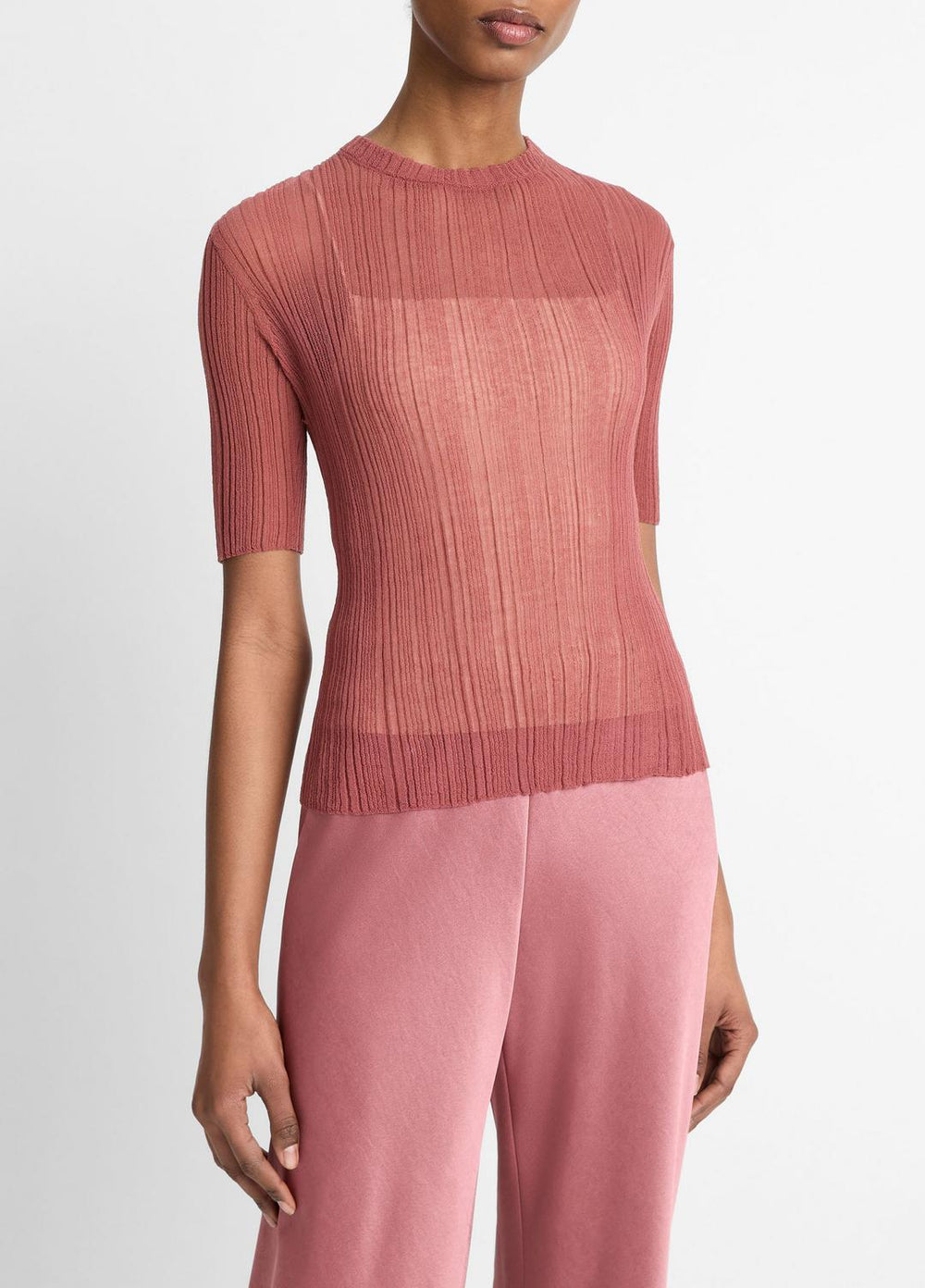 Italian Cotton-Blend Double-Layer Top in Sweaters - ROSE JAM/SABBIA | VINCE Sale