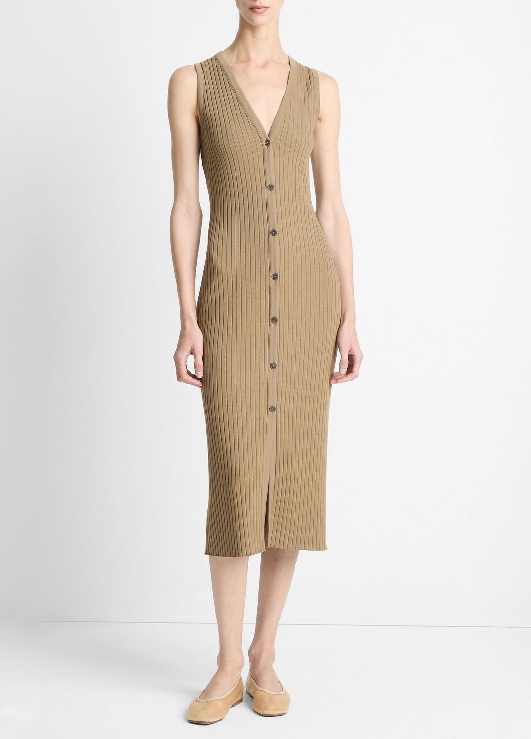 Ribbed Cotton-Blend Button-Front Dress in Dresses & Skirts - TAPENADE | VINCE Sale