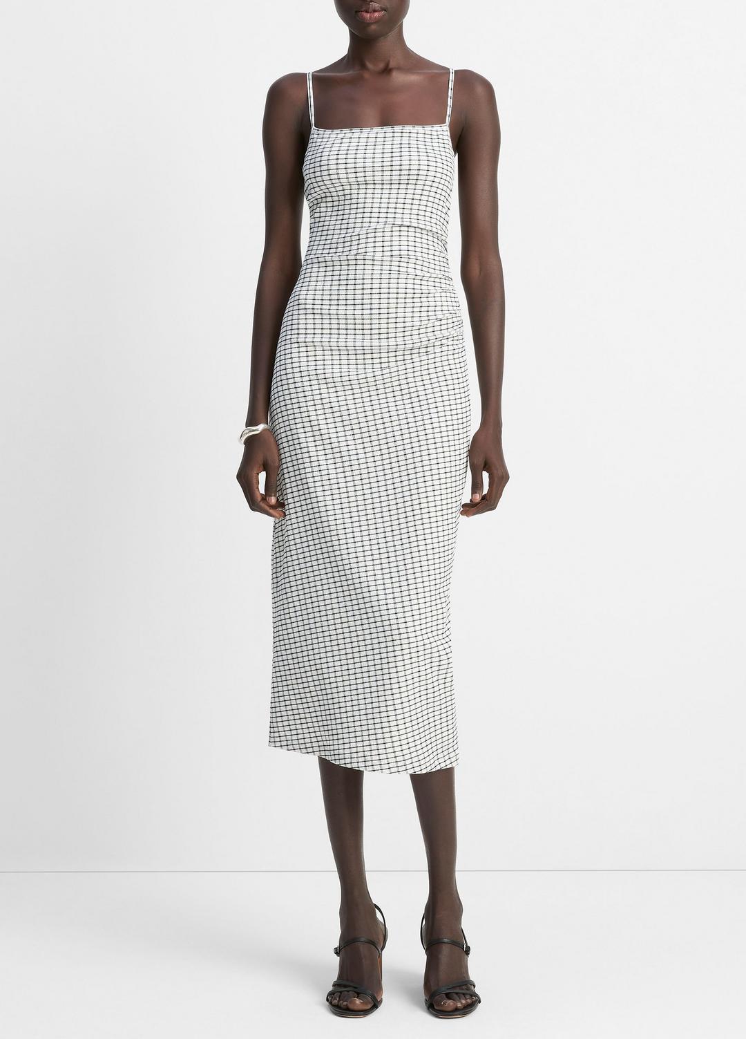 Checked Smocked Tank Dress in Dresses & Skirts - BLACK COMBO | VINCE Sale