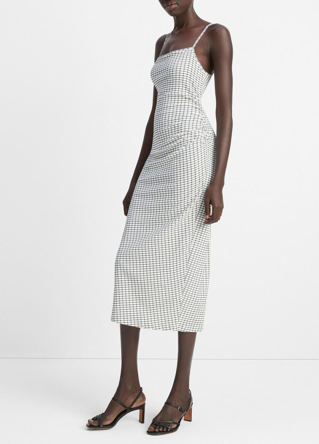 Checked Smocked Tank Dress in Dresses & Skirts - BLACK COMBO | VINCE Sale