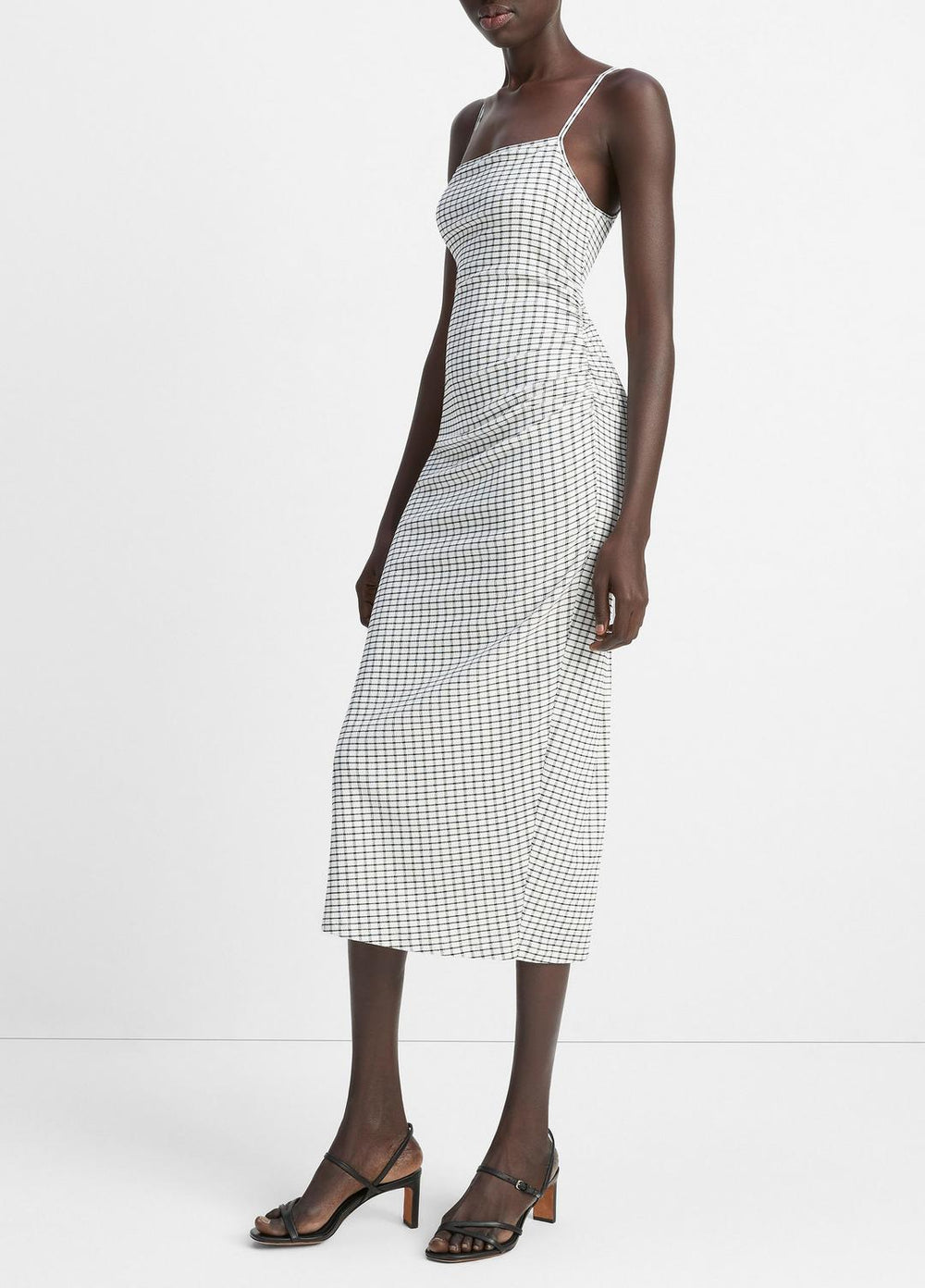 Checked Smocked Tank Dress in Dresses & Skirts - BLACK COMBO | VINCE Sale