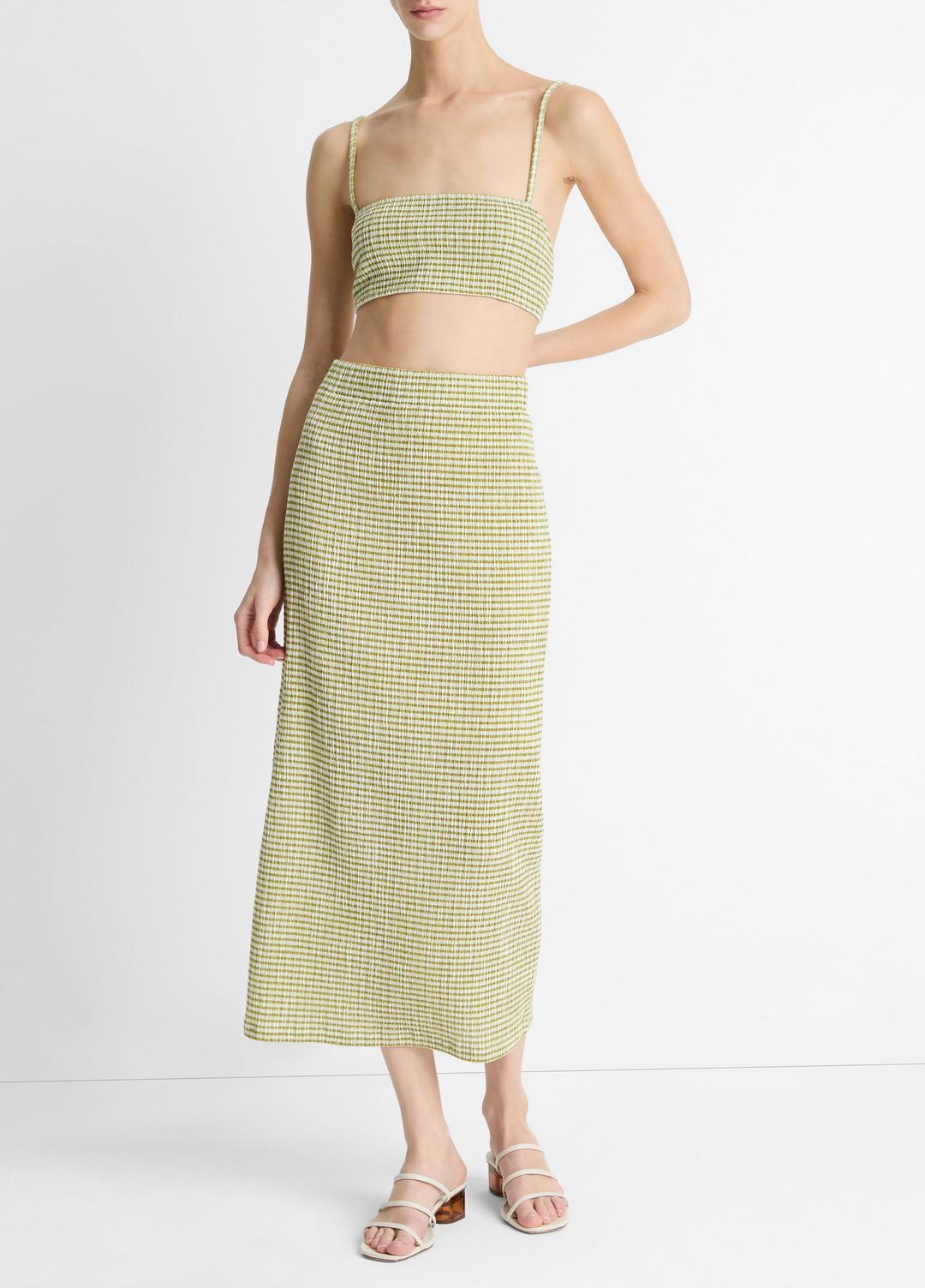 Checked Smocked Midi Skirt in Dresses & Skirts - HERBARIA COMBO | VINCE Sale