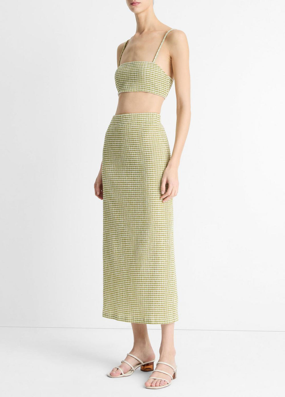 Checked Smocked Midi Skirt in Dresses & Skirts - HERBARIA COMBO | VINCE Sale