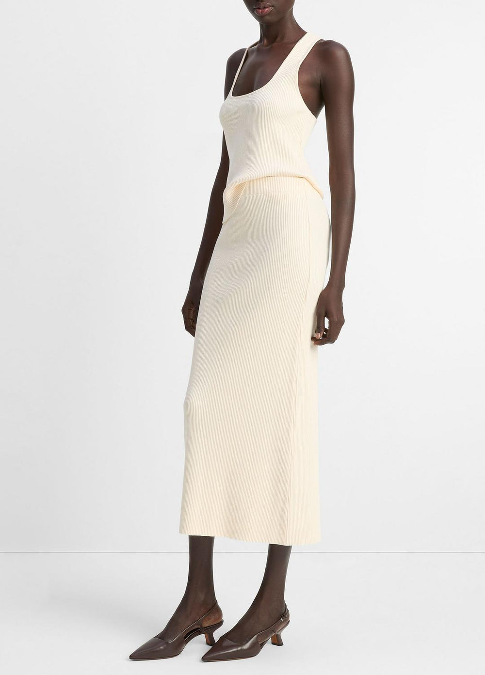 Ribbed Cotton-Blend Midi Skirt in Dresses & Skirts - OAT SHELL | VINCE Sale
