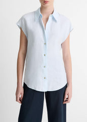 Linen Cap-Sleeve Button-Front Blouse in Shirts & Tees - SKY MIST | VINCE Sale