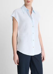 Linen Cap-Sleeve Button-Front Blouse in Shirts & Tees - SKY MIST | VINCE Sale
