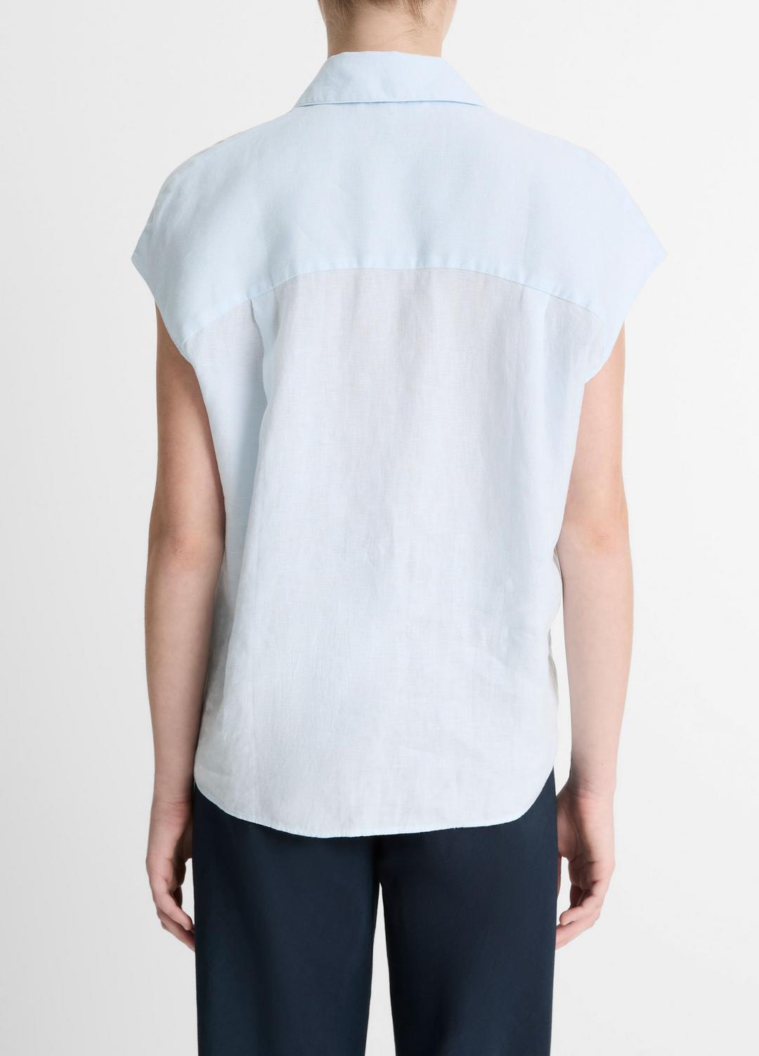 Linen Cap-Sleeve Button-Front Blouse in Shirts & Tees - SKY MIST | VINCE Sale