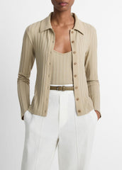 Ribbed Collared Long-Sleeve Button-Front Top in Shirts & Tees - MOJAVE | VINCE Sale