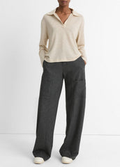 Wool Relaxed Long-Sleeve Polo Shirt in Shirts & Tees - LIGHT HEATHER ECRU | VINCE Sale