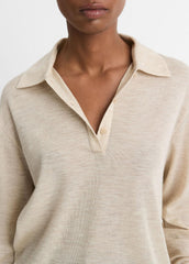 Wool Relaxed Long-Sleeve Polo Shirt in Shirts & Tees - LIGHT HEATHER ECRU | VINCE Sale