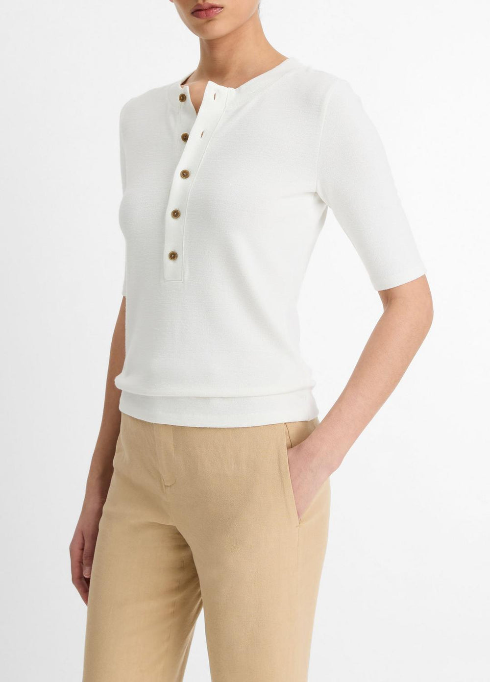 Jersey Elbow-Sleeve Henley in Shirts & Tees - OFF WHITE | VINCE Sale