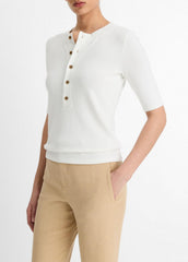 Jersey Elbow-Sleeve Henley in Shirts & Tees - OFF WHITE | VINCE Sale