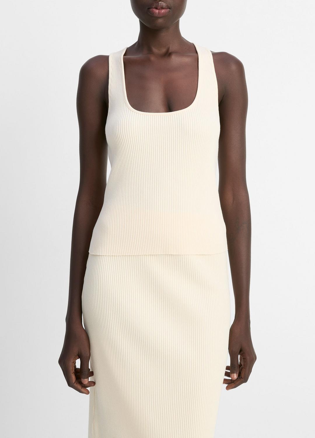 Ribbed Cotton-Blend Racerback Tank in Shirts & Tees - OAT SHELL | VINCE Sale