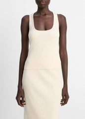 Ribbed Cotton-Blend Racerback Tank in Shirts & Tees - OAT SHELL | VINCE Sale