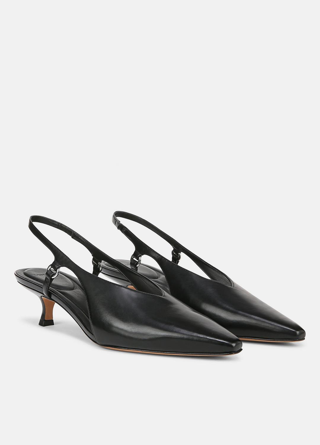 Sabrina Leather Slingback Kitten Heel in Shoes - BLACK | VINCE Sale