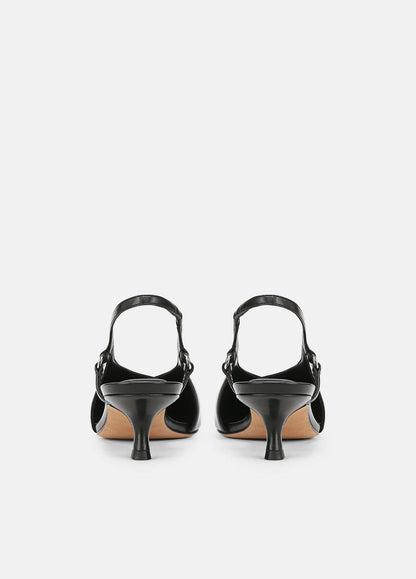 Sabrina Leather Slingback Kitten Heel in Shoes - BLACK | VINCE Sale