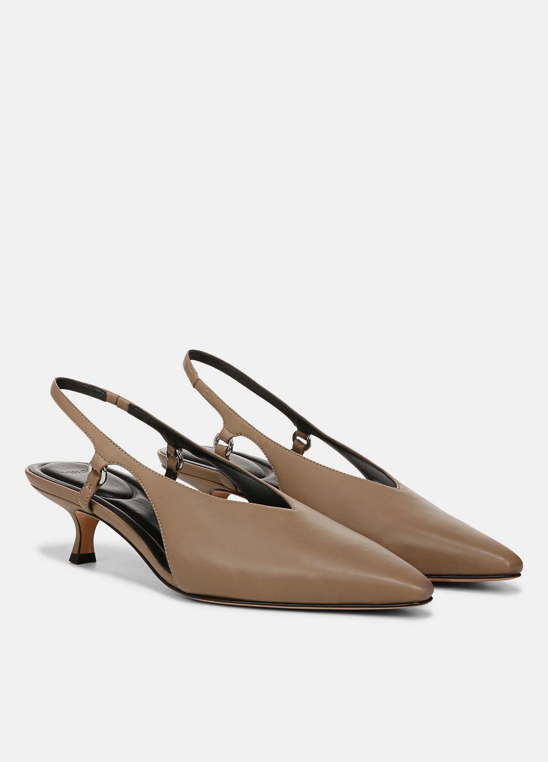 Sabrina Leather Slingback Kitten Heel in Shoes - SAND SHELL | VINCE Sale