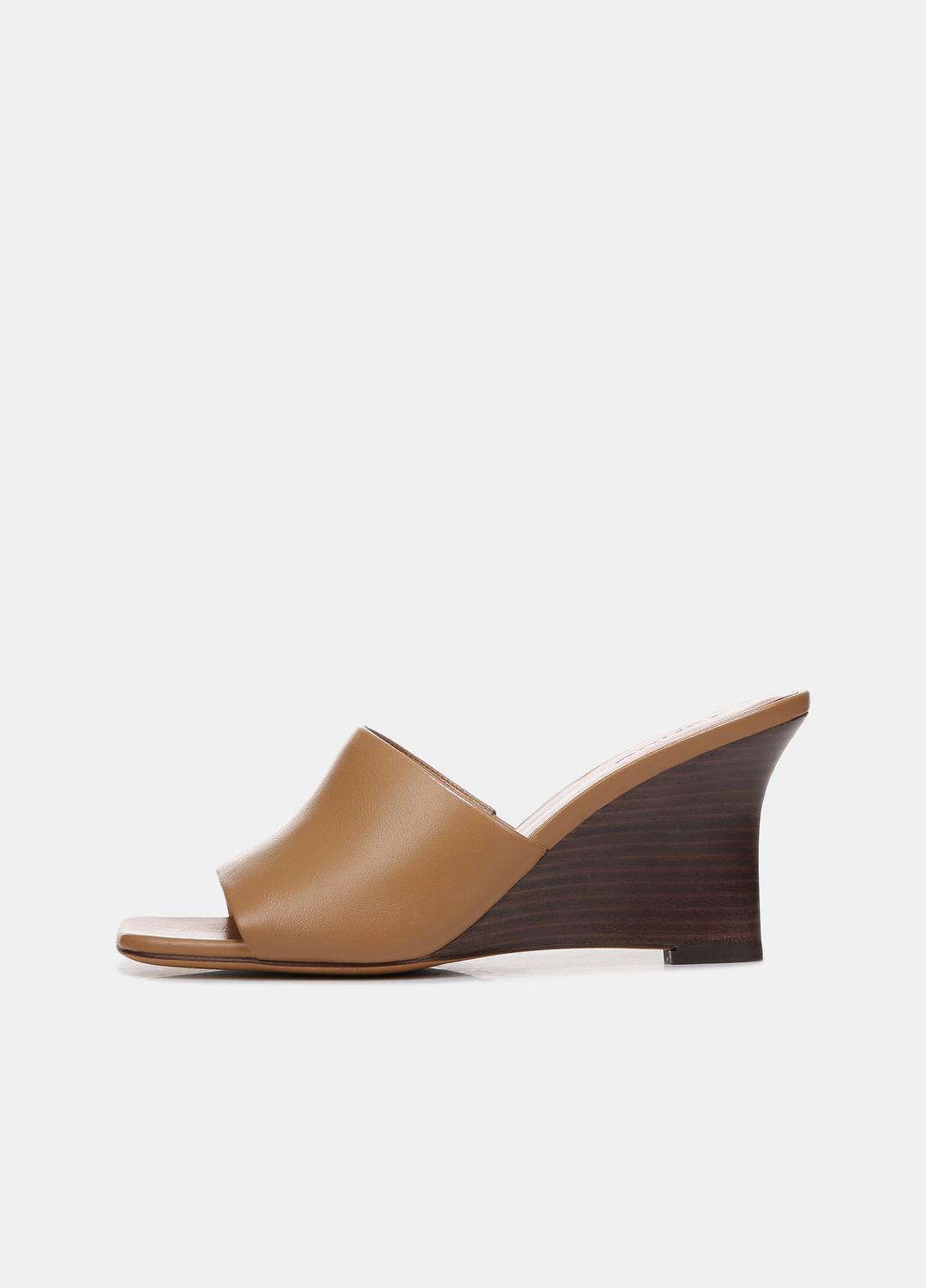 Pia Leather Wedge Sandal in Shoes - TAN | VINCE Sale
