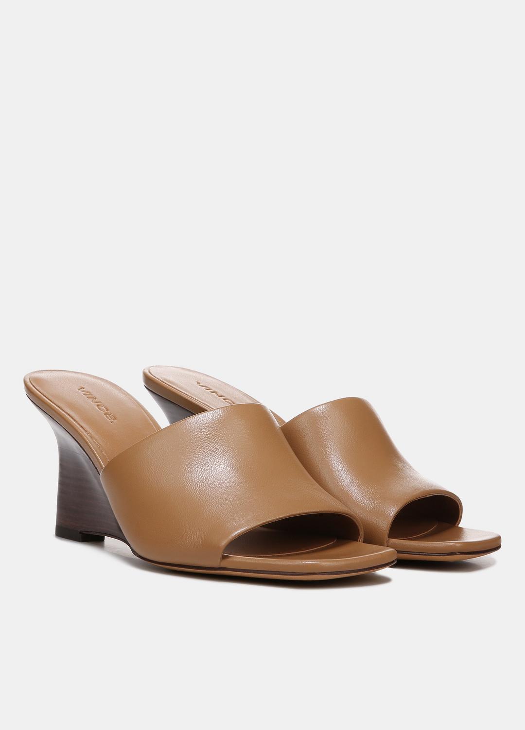 Pia Leather Wedge Sandal in Shoes - TAN | VINCE Sale