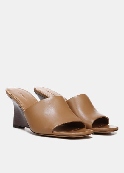 Pia Leather Wedge Sandal in Shoes - TAN | VINCE Sale