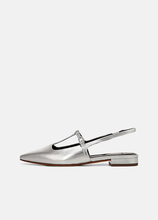 Iliana Metallic Leather Slingback Flat in Shoes - SILVER | VINCE Sale
