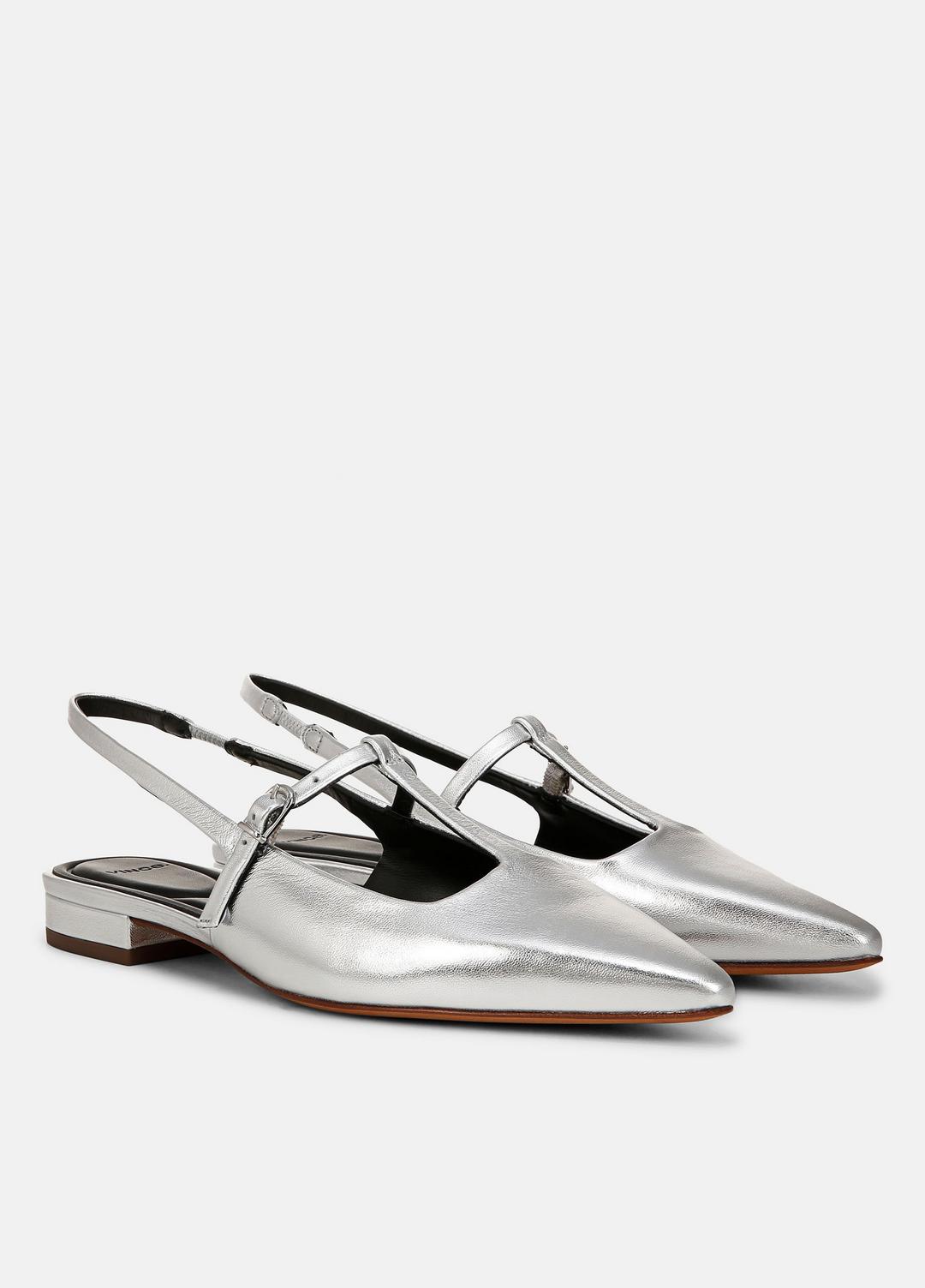 Iliana Metallic Leather Slingback Flat in Shoes - SILVER | VINCE Sale